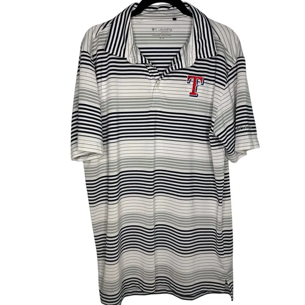 Columbia Golf Texas Rangers Polo Shirt Men's Size Medium Striped Baseball MLB - Picture 1 of 5